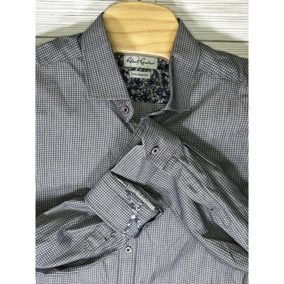 Robert Graham X Tailored Fit Button Up Mens Size 46/18‎ 100% Cotton Gray White - Picture 1 of 11